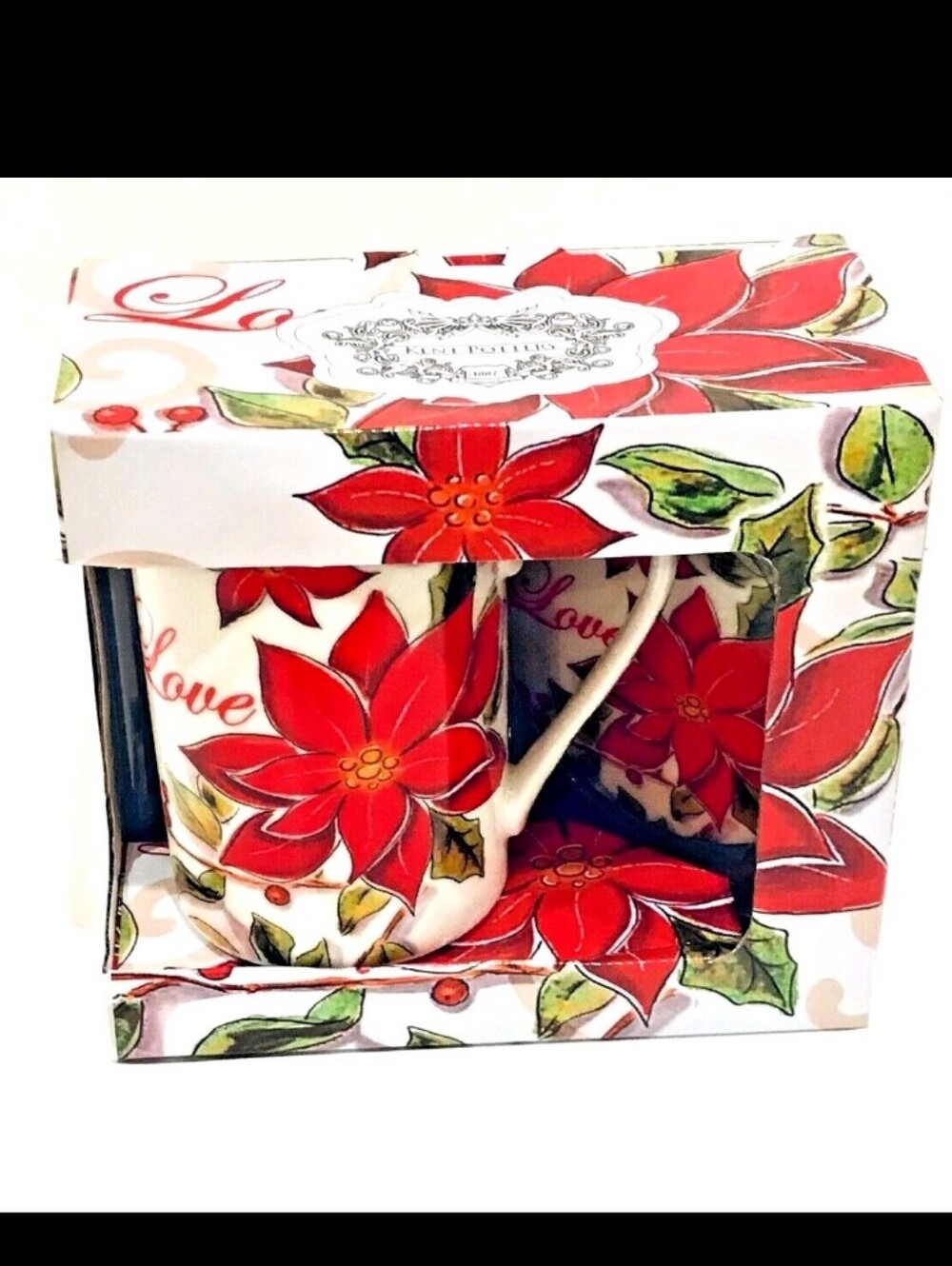 New! HOME ESSENTIALS  KENT POTTERY LOVE POINSETTIA CUP WITH COASTER SET